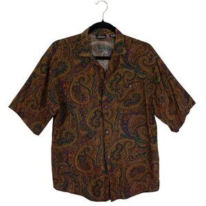 Vintage Bon Homme Mens XL Paisley Button-Up Shirt 100% Rayon